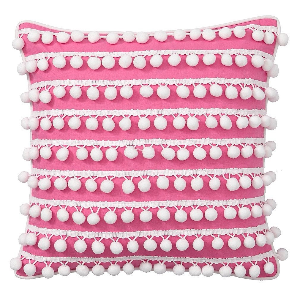 Pom Pom Pillow PB Teen White Hot Pink 15" x 15"